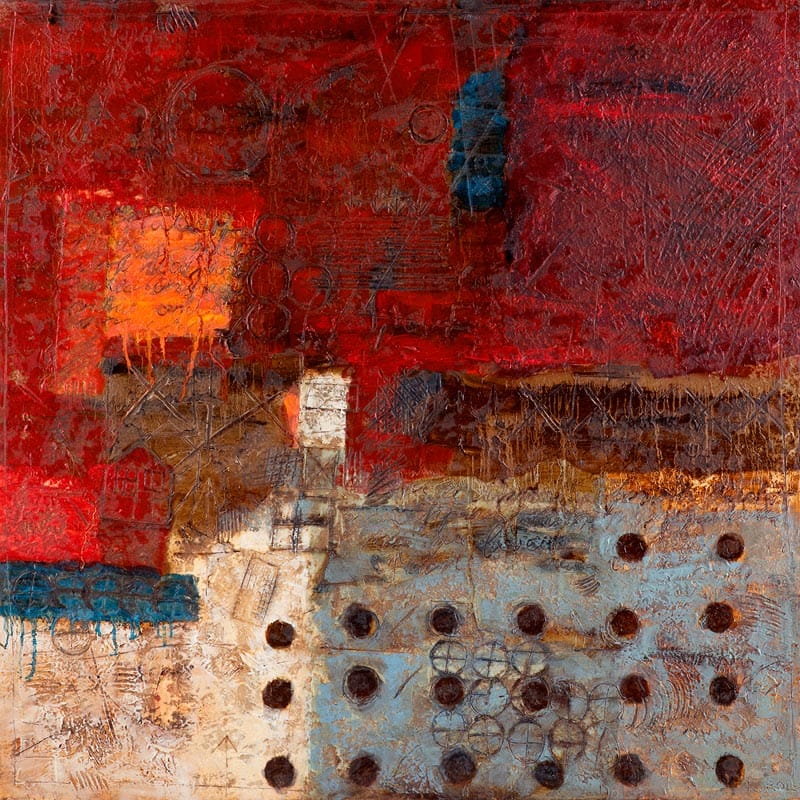 Red with Orange Square abstract painting